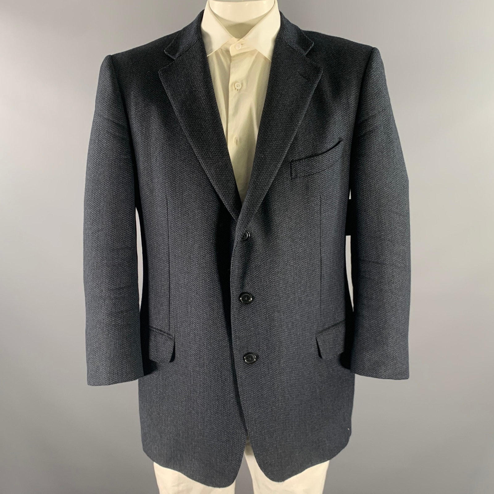 Ermenegildo Zegna Size 46 Navy Black Woven Wool Cashmere Sport Coat